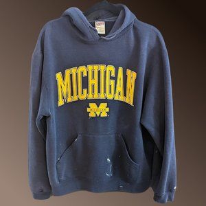 Michigan Hoodie -  Faded Blue w/ Yellow Lettering - Retro - Large